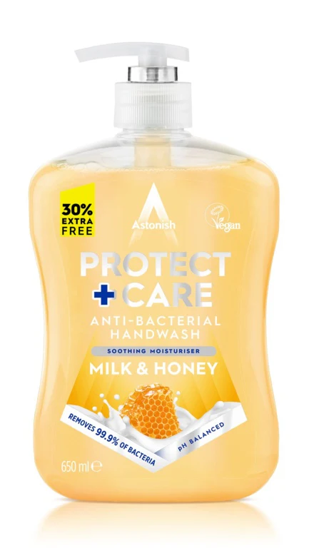 Astonish Protect + Care Anti Bacterial Handwash - 650ml Milk & Honey