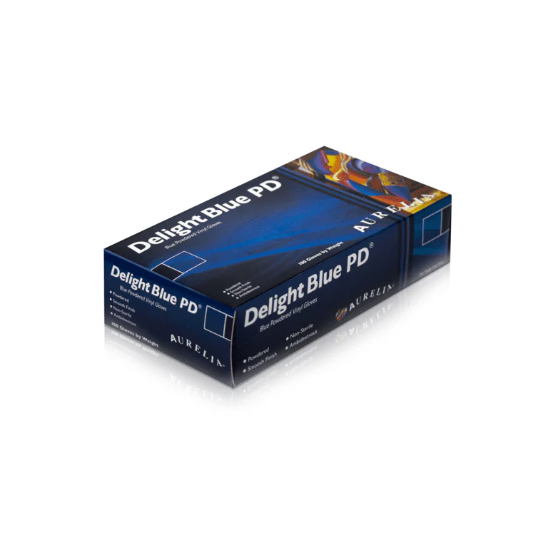 Aurelia Vinyl Powdered Disposable Blue Gloves - Small - Pack 100