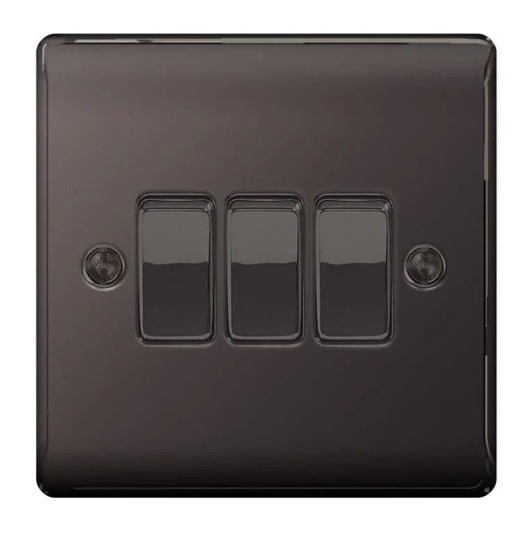 BG Nexus Metal Black Nickel 10ax Plate - 3 Gang
