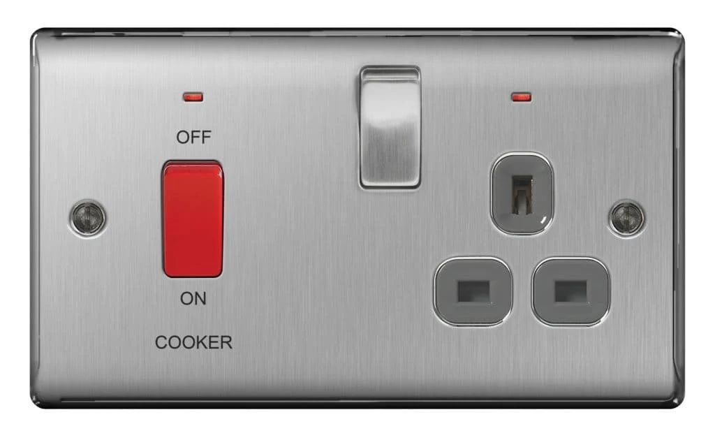 BG Switched Neon Socket 13a Double Pole - Brushed Steel