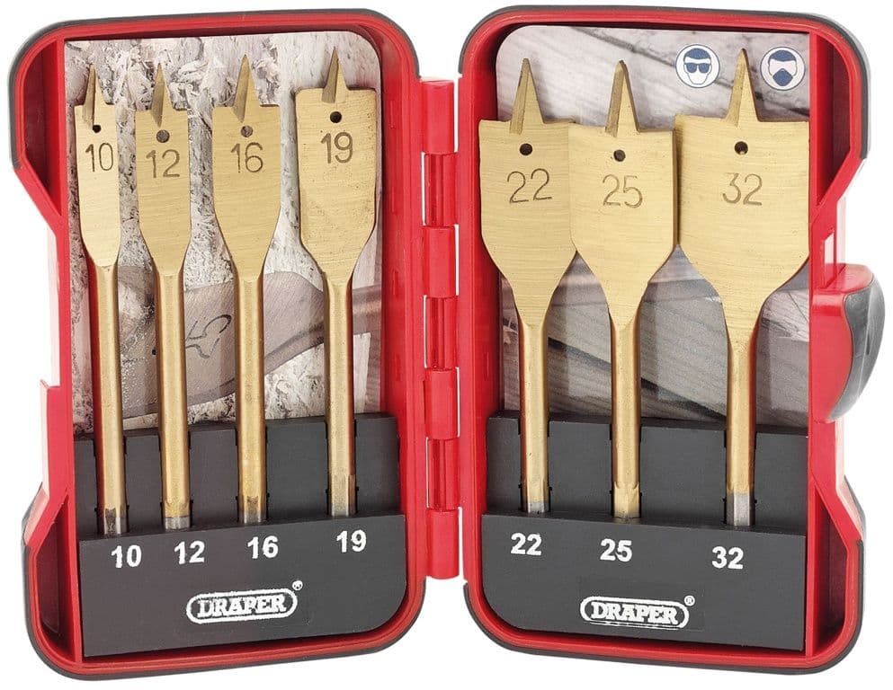 Draper Titanium Nitride Coated Flat Wood Bit Set - 7 Piece