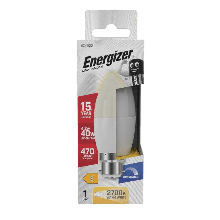 Energizer LED Candle 470lm Opal B22 Dimmable - 4.2w
