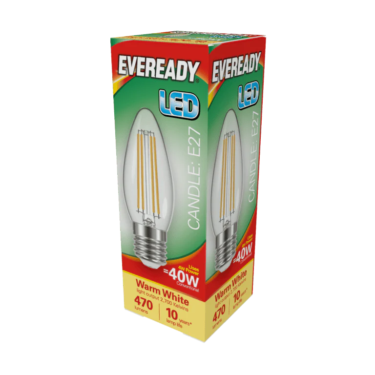 Eveready LED Filament Candle 470LM E27 ES - 4W 27000K