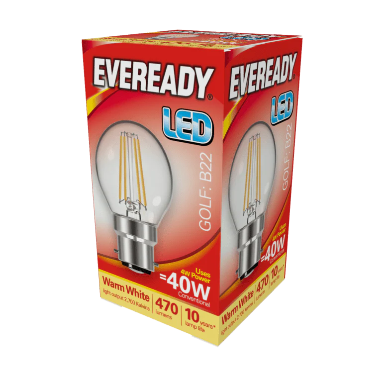 Eveready LED Filament Golf 470LM B22 BC - 4W 27000K