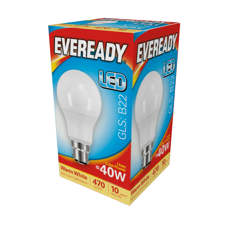 Eveready LED GLS 5.6w - 470lm Warm White 3000k B22