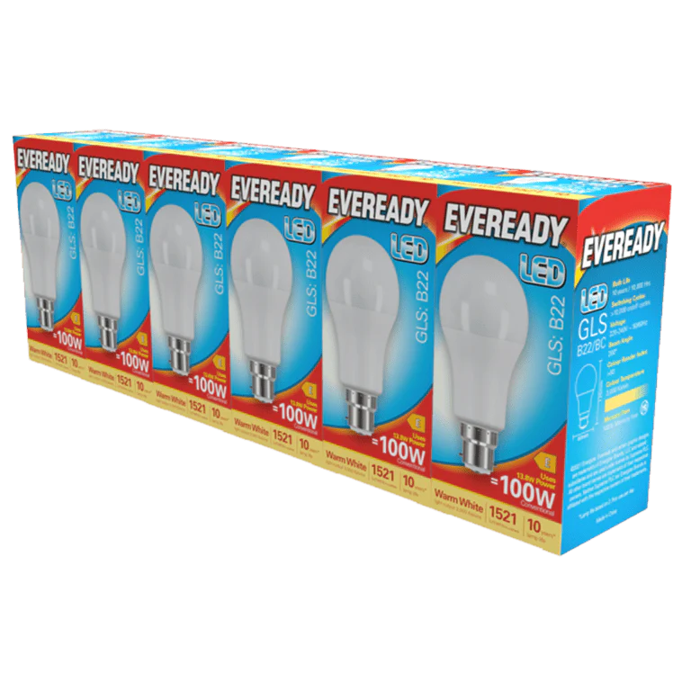 Eveready LED GLS BC B22 Pack 6 - 3000k/1521lm