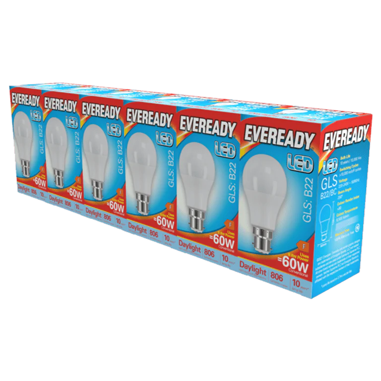 Eveready LED GLS BC B22 Pack 6 - 6500k/806lm