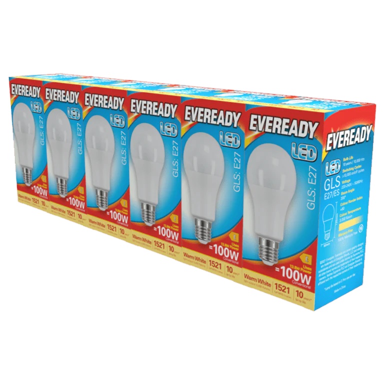 Eveready LED GLS ES E27 Pack 6 - 3000k/1521lm