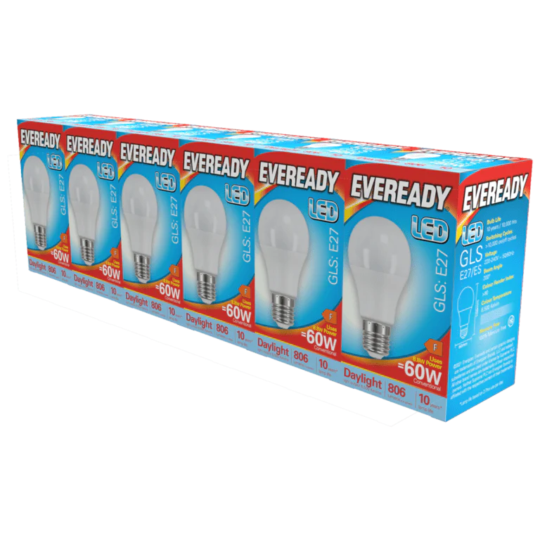 Eveready LED GLS ES E27 Pack 6 - 6500k/806lm