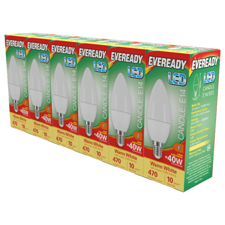 Eveready LED SES Candle E14 Pack 6 - 3000k/470lm