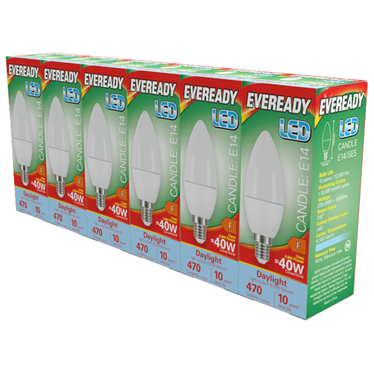 Eveready LED SES Candle E14 Pack 6 - 6500k/470lm