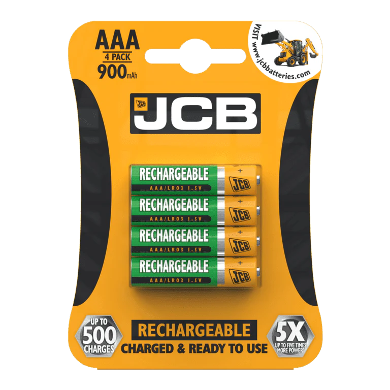 JCB Rechargeable AAA Batteries - 4 Pack 900mAh