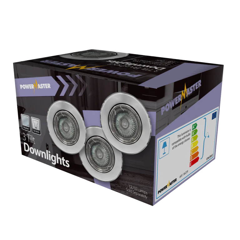 Powermaster Tilt Downlighters Pack 3 - Brushed Steel IP20