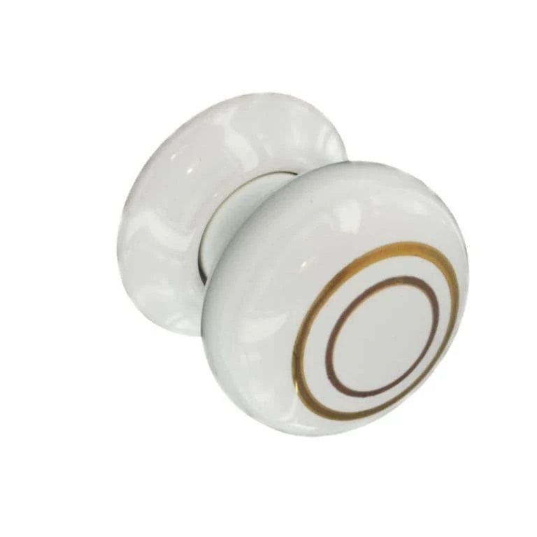 Securit Ceramic Door Knobs White/Gold Lines (Pair) - 60mm
