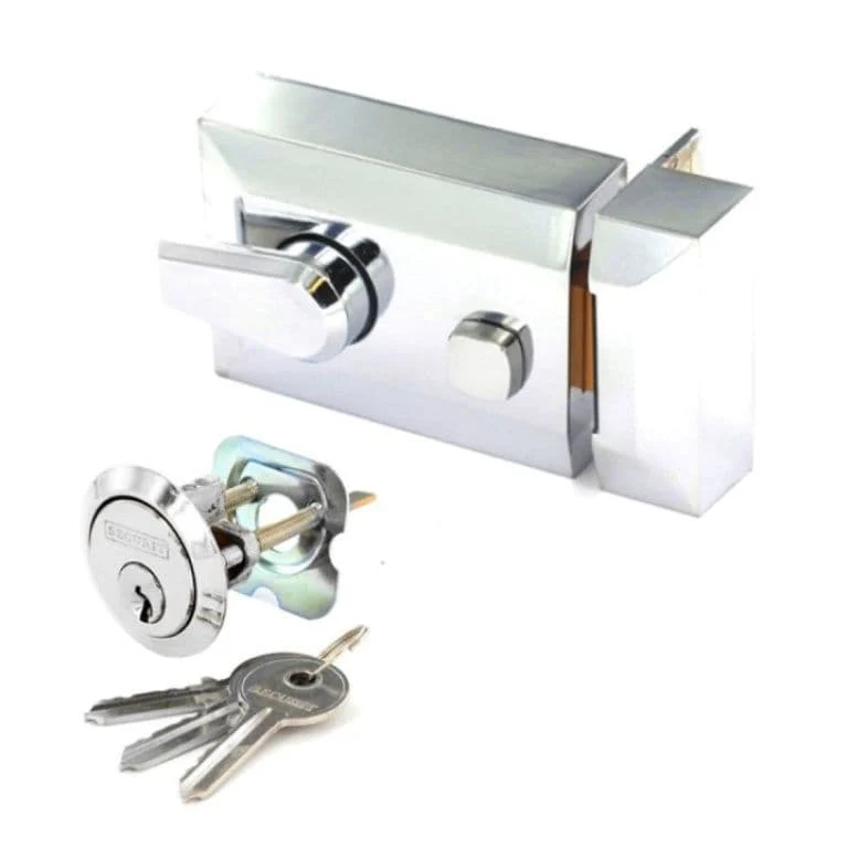 Securit Polished Chrome Double Locking Nightlatch - Narrow