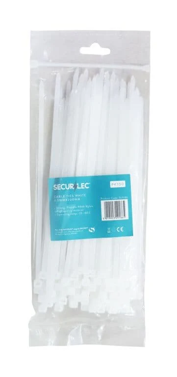 Securlec White Cable Ties - 4.5mm x 200mm Pack 100