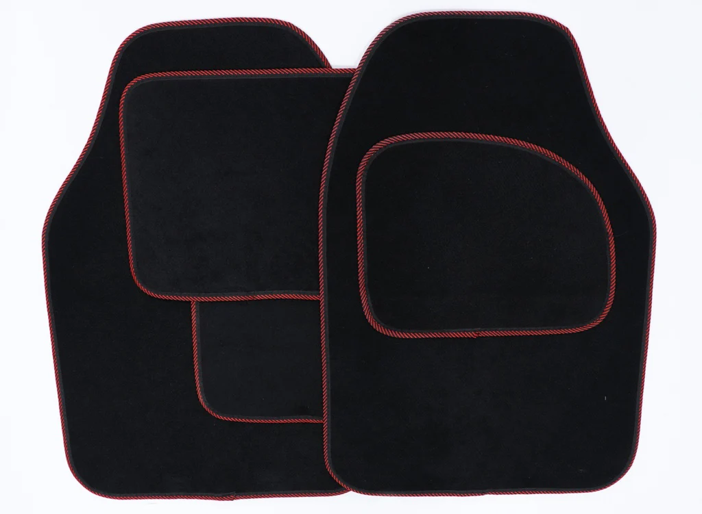 Streetwize Velour Carpet Mat Set with Coloured Binding - 4 Piece - Black/Red