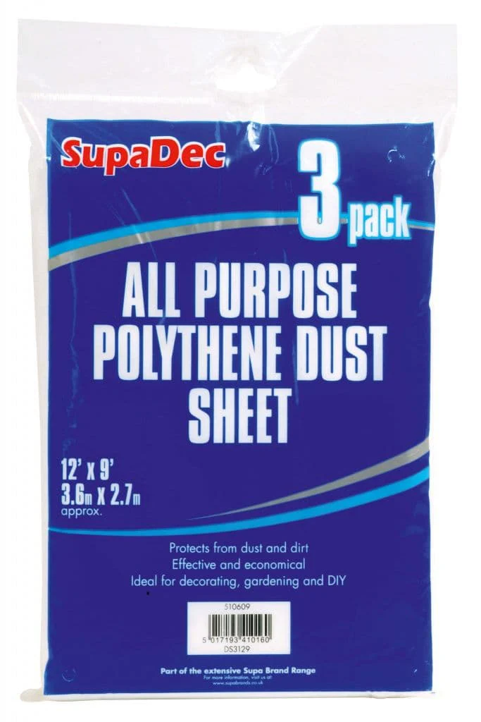 SupaDec All Purpose Polythene Dust Sheets - 12' x 9' Pack 3