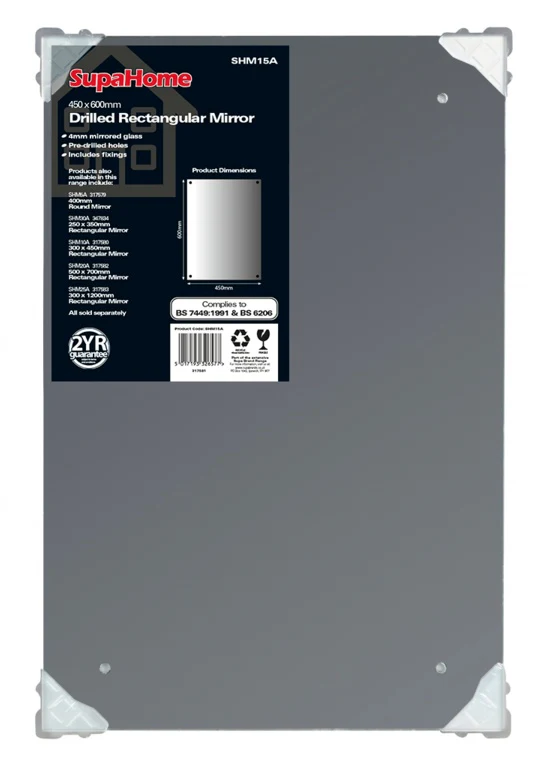 SupaHome Drilled Rectangular Mirror - 450x600mm