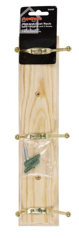 SupaHome Hat and Coat Rack with 3 Hooks - Pine Finish