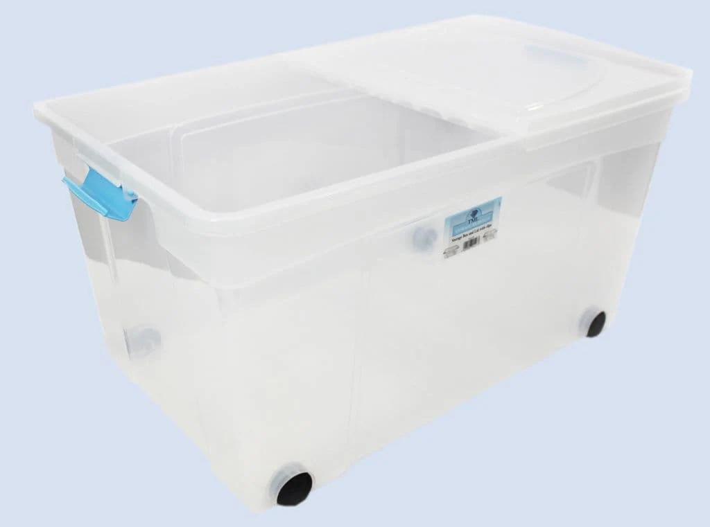 TML Clik N Store Box & Lid - 110L Clear With Wheels